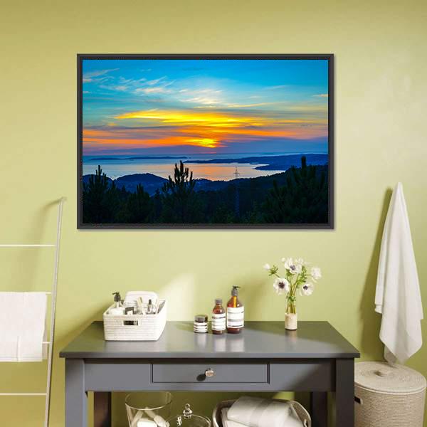 Sunset Near Dark Trees Canvas Wall Art-1 Piece-Floating Frame-24" x 16"-Tiaracle