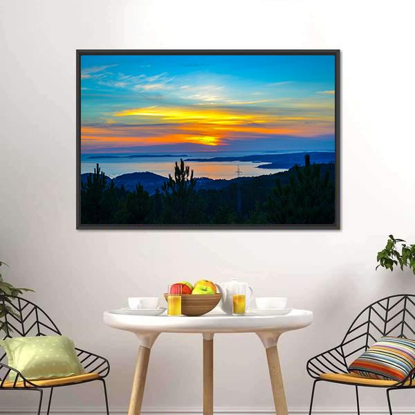 Sunset Near Dark Trees Canvas Wall Art-3 Horizontal-Gallery Wrap-25" x 16"-Tiaracle