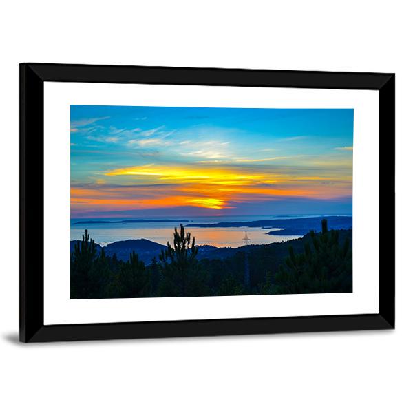 Sunset Near Dark Trees Canvas Wall Art-3 Horizontal-Gallery Wrap-25" x 16"-Tiaracle