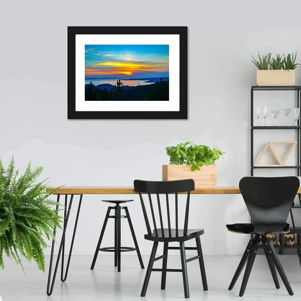 Sunset Near Dark Trees Canvas Wall Art-3 Horizontal-Gallery Wrap-25" x 16"-Tiaracle