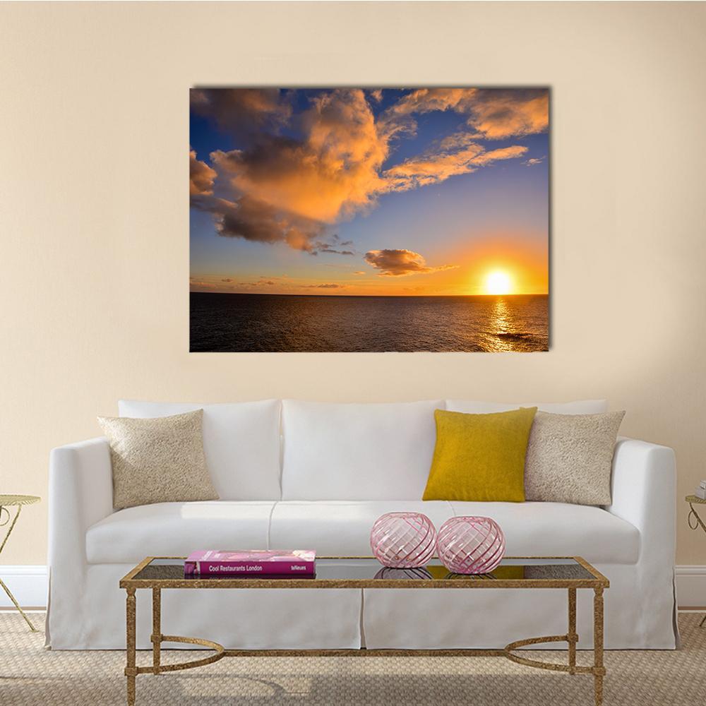 Sunset Near The Ocean Canvas Wall Art-1 Piece-Gallery Wrap-48" x 32"-Tiaracle