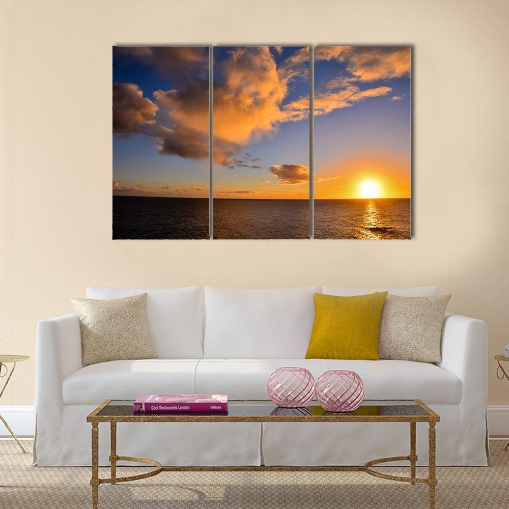 Sunset Near The Ocean Canvas Wall Art-3 Horizontal-Gallery Wrap-37" x 24"-Tiaracle