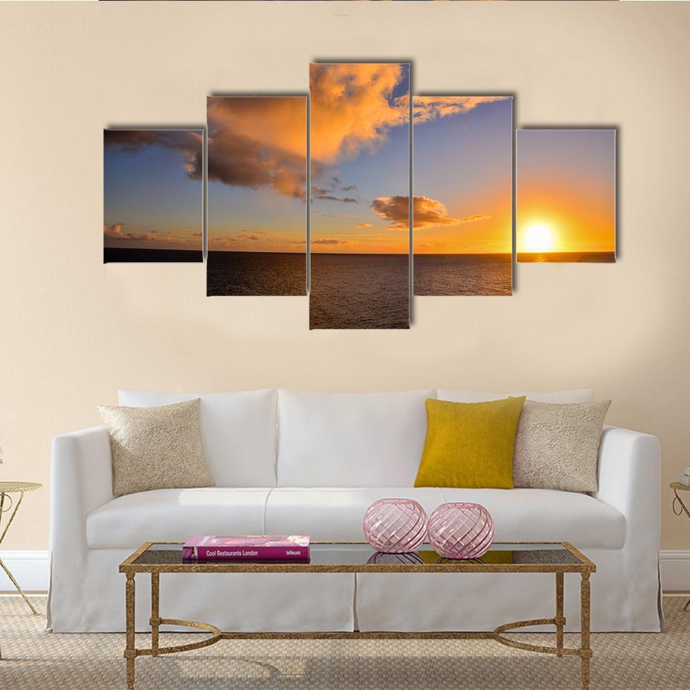 Sunset Near The Ocean Canvas Wall Art-5 Star-Gallery Wrap-62" x 32"-Tiaracle