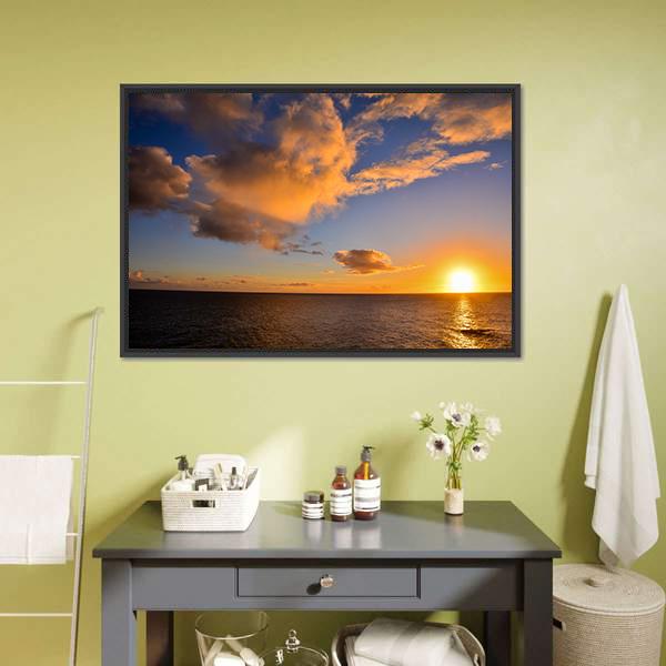 Sunset Near The Ocean Canvas Wall Art-1 Piece-Floating Frame-24" x 16"-Tiaracle