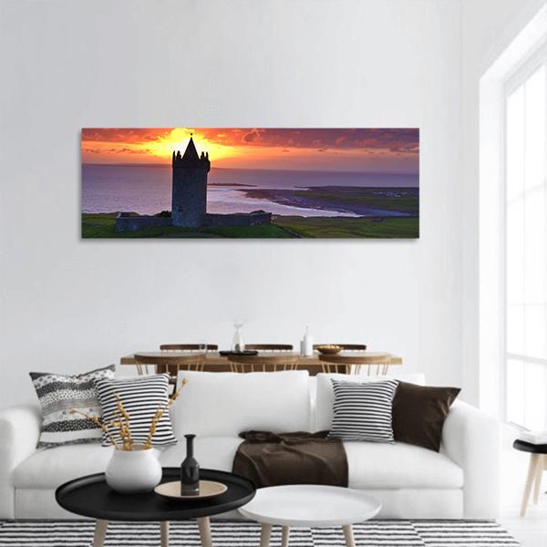 Sunset Of Ancient Castle In Ireland Panoramic Canvas Wall Art-1 Piece-36" x 12"-Tiaracle
