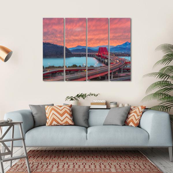 Sunset Of Banghwa Bridge At Seoul Canvas Wall Art-4 Horizontal-Gallery Wrap-34" x 24"-Tiaracle