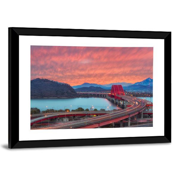 Sunset Of Banghwa Bridge At Seoul Canvas Wall Art-3 Horizontal-Gallery Wrap-25" x 16"-Tiaracle