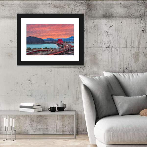 Sunset Of Banghwa Bridge At Seoul Canvas Wall Art-3 Horizontal-Gallery Wrap-25" x 16"-Tiaracle