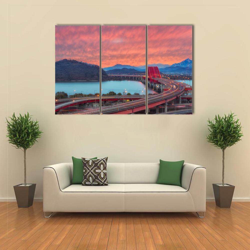 Sunset Of Banghwa Bridge At Seoul Canvas Wall Art-1 Piece-Gallery Wrap-48" x 32"-Tiaracle