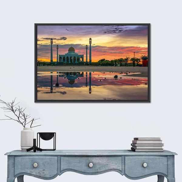 Sunset Of Central Songkhla Mosque Canvas Wall Art-1 Piece-Floating Frame-24" x 16"-Tiaracle