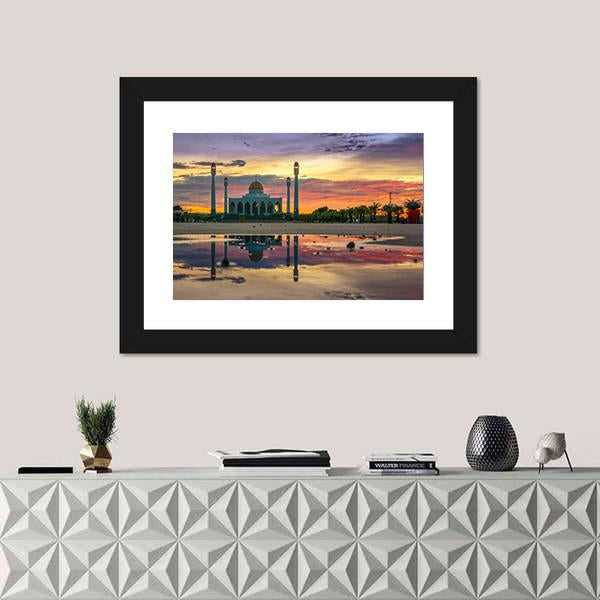 Sunset Of Central Songkhla Mosque Canvas Wall Art-1 Piece-Framed Print-20" x 16"-Tiaracle