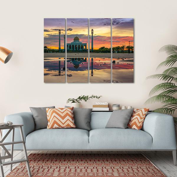 Sunset Of Central Songkhla Mosque Canvas Wall Art-4 Horizontal-Gallery Wrap-34" x 24"-Tiaracle
