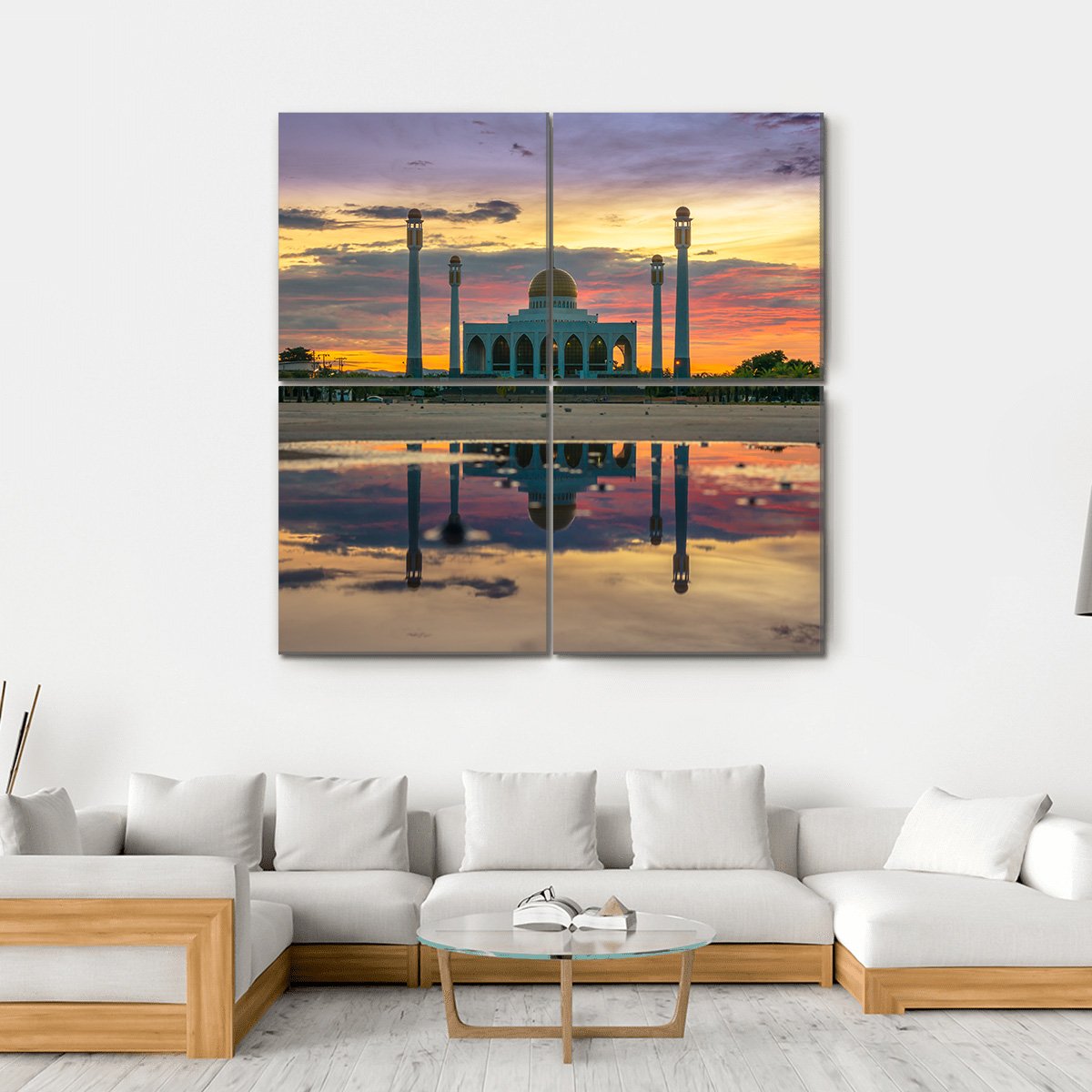 Sunset Of Central Songkhla Mosque Canvas Wall Art-4 Square-Gallery Wrap-17" x 17"-Tiaracle