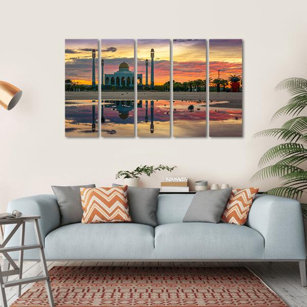 Sunset Of Central Songkhla Mosque Canvas Wall Art-5 Horizontal-Gallery Wrap-22" x 12"-Tiaracle