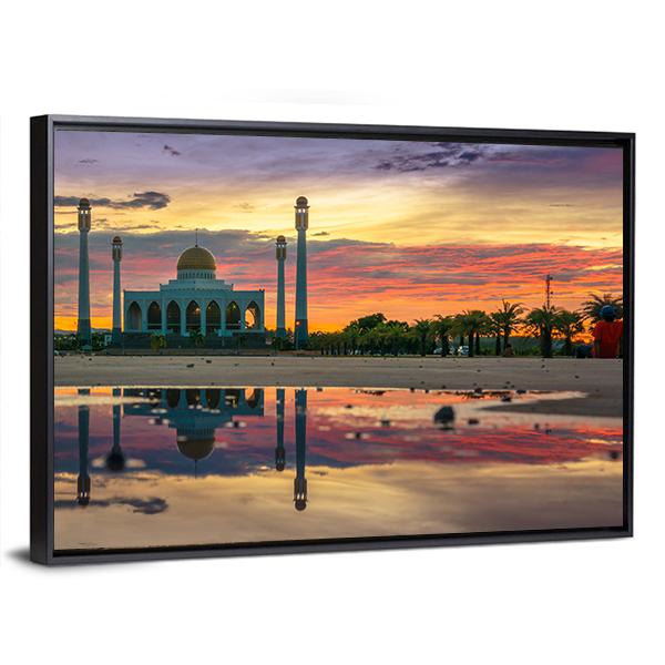Sunset Of Central Songkhla Mosque Canvas Wall Art-3 Horizontal-Gallery Wrap-25" x 16"-Tiaracle