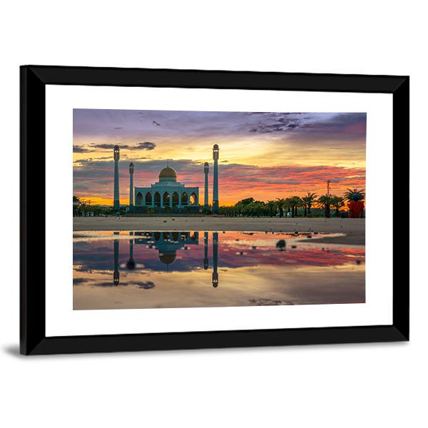 Sunset Of Central Songkhla Mosque Canvas Wall Art-3 Horizontal-Gallery Wrap-25" x 16"-Tiaracle