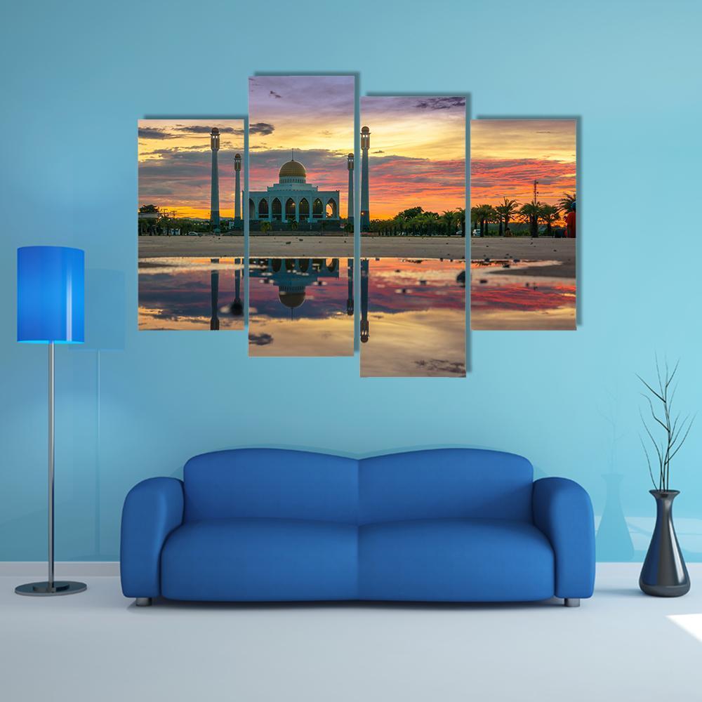 Sunset Of Central Songkhla Mosque Canvas Wall Art-4 Pop-Gallery Wrap-50" x 32"-Tiaracle
