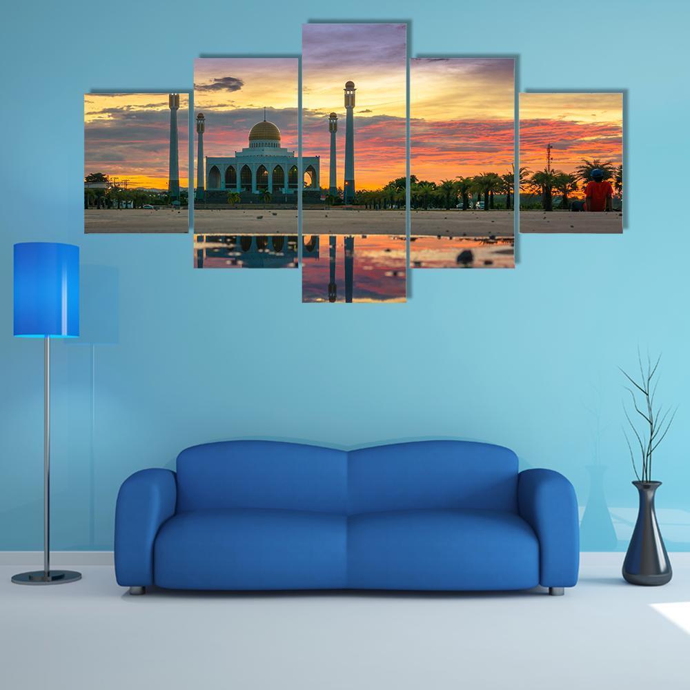 Sunset Of Central Songkhla Mosque Canvas Wall Art-5 Star-Gallery Wrap-62" x 32"-Tiaracle