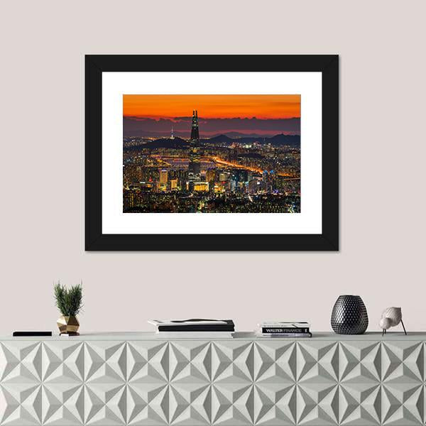 Sunset Of Seoul City Skyline Canvas Wall Art-1 Piece-Framed Print-20" x 16"-Tiaracle