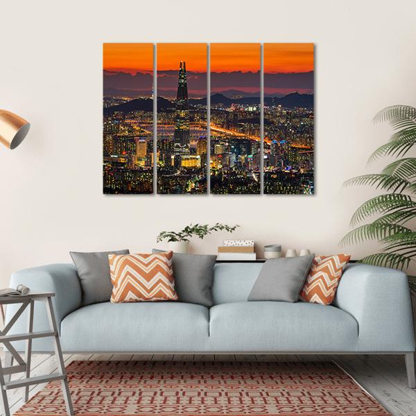 Sunset Of Seoul City Skyline Canvas Wall Art-4 Horizontal-Gallery Wrap-34" x 24"-Tiaracle