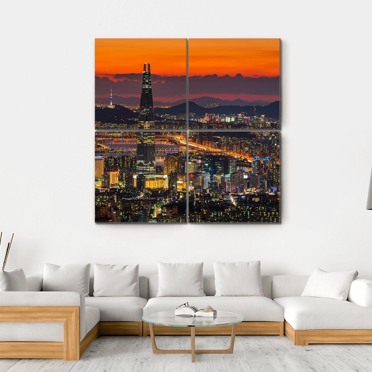 Sunset Of Seoul City Skyline Canvas Wall Art-4 Square-Gallery Wrap-17" x 17"-Tiaracle