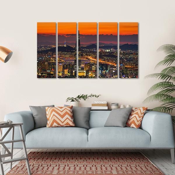 Sunset Of Seoul City Skyline Canvas Wall Art-5 Horizontal-Gallery Wrap-22" x 12"-Tiaracle