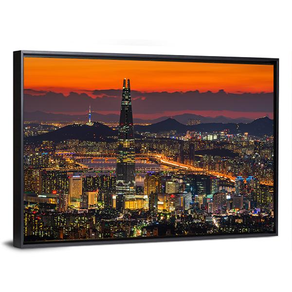 Sunset Of Seoul City Skyline Canvas Wall Art-3 Horizontal-Gallery Wrap-25" x 16"-Tiaracle