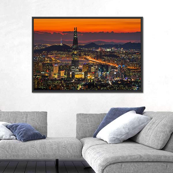 Sunset Of Seoul City Skyline Canvas Wall Art-3 Horizontal-Gallery Wrap-25" x 16"-Tiaracle