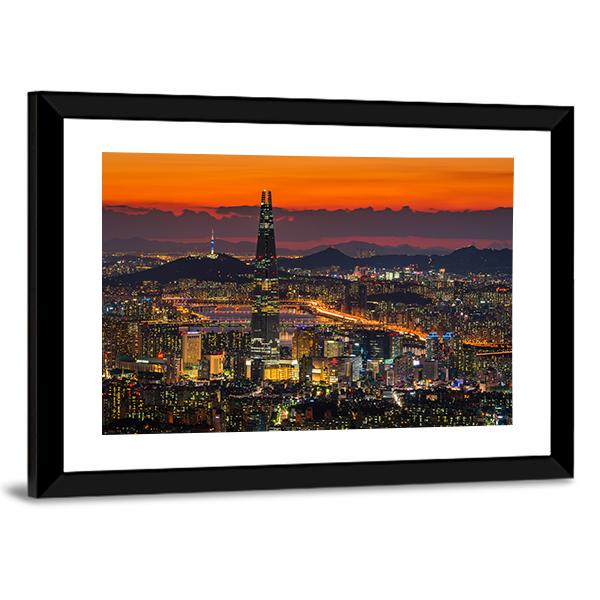 Sunset Of Seoul City Skyline Canvas Wall Art-3 Horizontal-Gallery Wrap-25" x 16"-Tiaracle