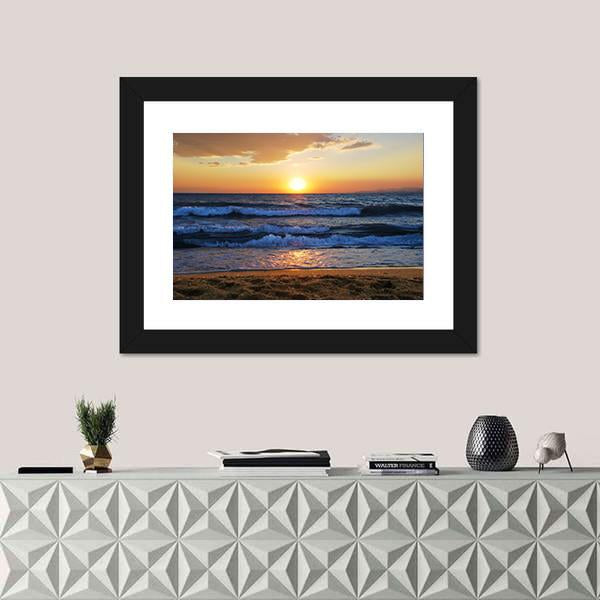 Sunset On A Aegean Sea In Greece Canvas Wall Art-1 Piece-Framed Print-20" x 16"-Tiaracle