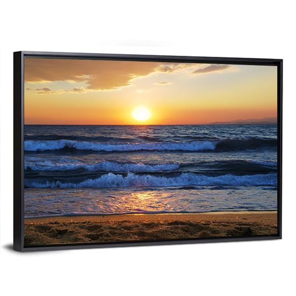 Sunset On A Aegean Sea In Greece Canvas Wall Art-3 Horizontal-Gallery Wrap-25" x 16"-Tiaracle