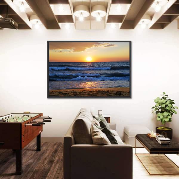 Sunset On A Aegean Sea In Greece Canvas Wall Art-3 Horizontal-Gallery Wrap-25" x 16"-Tiaracle
