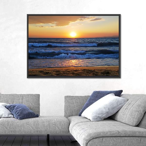 Sunset On A Aegean Sea In Greece Canvas Wall Art-3 Horizontal-Gallery Wrap-25" x 16"-Tiaracle