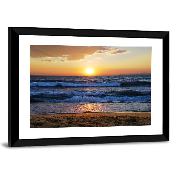 Sunset On A Aegean Sea In Greece Canvas Wall Art-3 Horizontal-Gallery Wrap-25" x 16"-Tiaracle