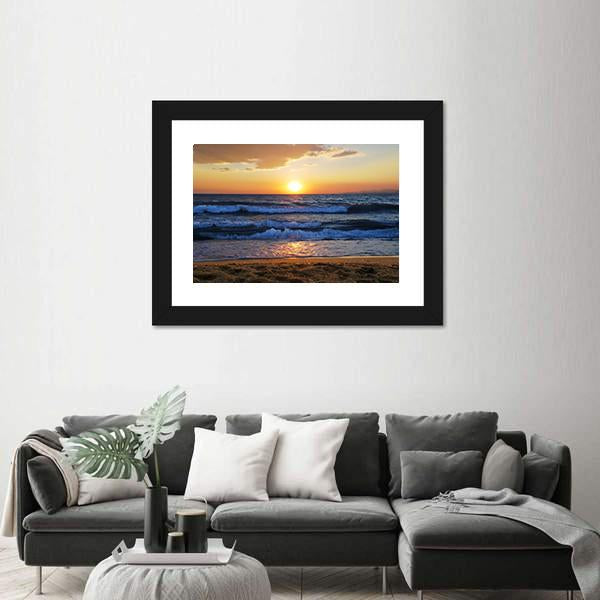 Sunset On A Aegean Sea In Greece Canvas Wall Art-3 Horizontal-Gallery Wrap-25" x 16"-Tiaracle