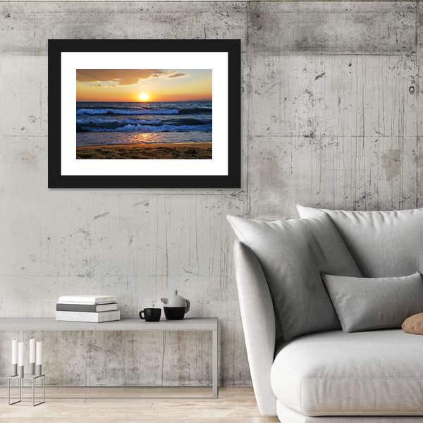 Sunset On A Aegean Sea In Greece Canvas Wall Art-3 Horizontal-Gallery Wrap-25" x 16"-Tiaracle