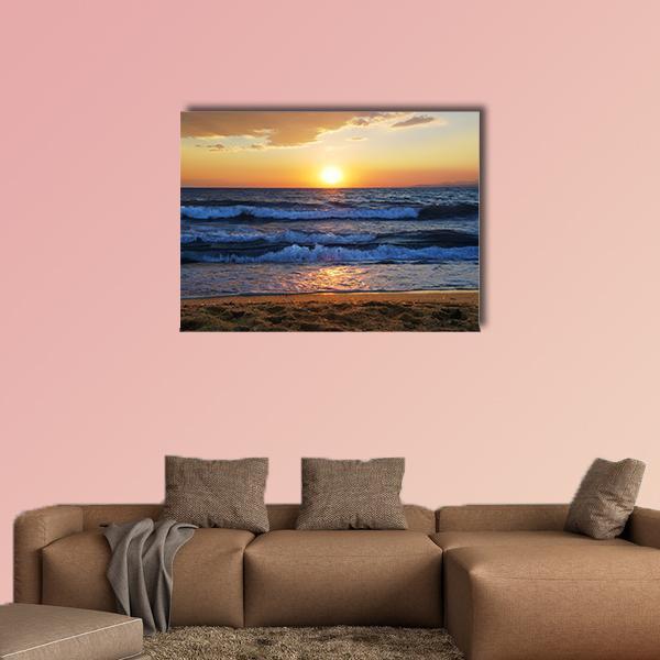Sunset On A Aegean Sea In Greece Canvas Wall Art-1 Piece-Gallery Wrap-48" x 32"-Tiaracle