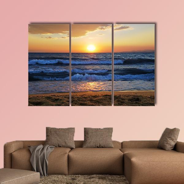 Sunset On A Aegean Sea In Greece Canvas Wall Art-3 Horizontal-Gallery Wrap-37" x 24"-Tiaracle