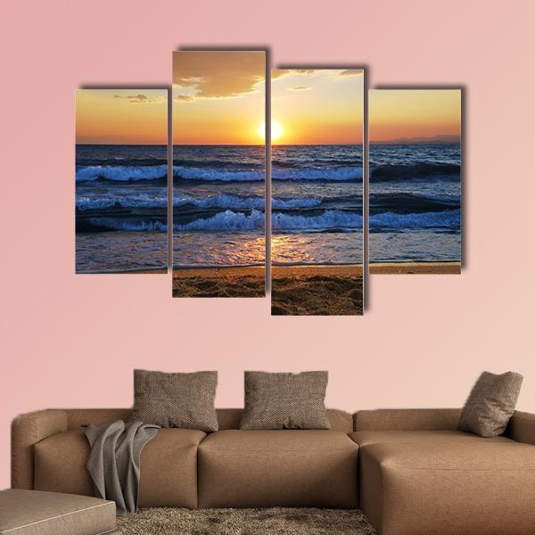 Sunset On A Aegean Sea In Greece Canvas Wall Art-4 Pop-Gallery Wrap-50" x 32"-Tiaracle