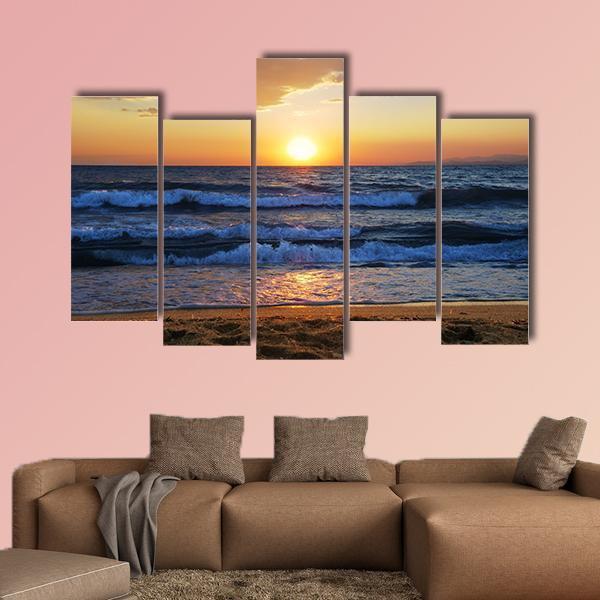 Sunset On A Aegean Sea In Greece Canvas Wall Art-5 Pop-Gallery Wrap-47" x 32"-Tiaracle