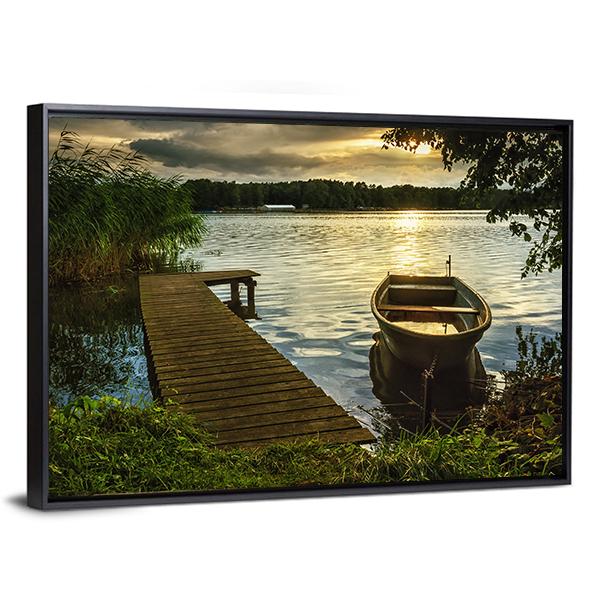 Sunset On A Lake Canvas Wall Art-3 Horizontal-Gallery Wrap-25" x 16"-Tiaracle