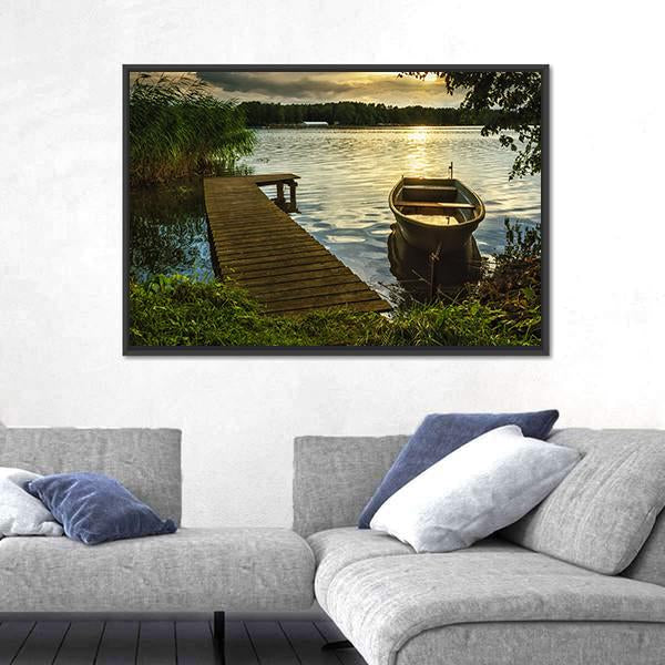Sunset On A Lake Canvas Wall Art-3 Horizontal-Gallery Wrap-25" x 16"-Tiaracle