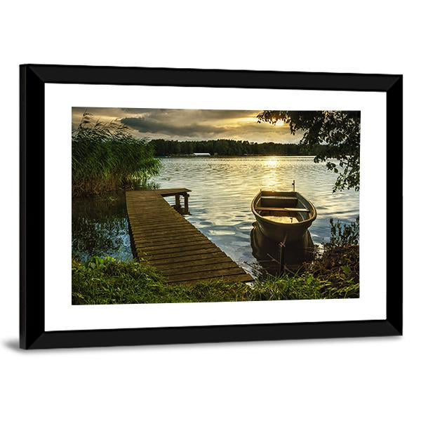 Sunset On A Lake Canvas Wall Art-3 Horizontal-Gallery Wrap-25" x 16"-Tiaracle