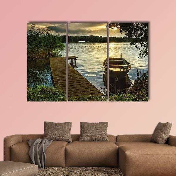 Sunset On A Lake Canvas Wall Art-3 Horizontal-Gallery Wrap-37" x 24"-Tiaracle