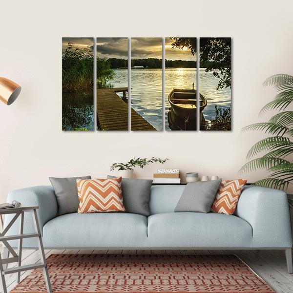 Sunset On A Lake Canvas Wall Art-5 Horizontal-Gallery Wrap-22" x 12"-Tiaracle