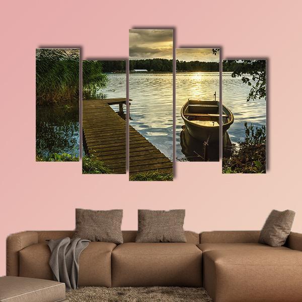 Sunset On A Lake Canvas Wall Art-5 Pop-Gallery Wrap-47" x 32"-Tiaracle