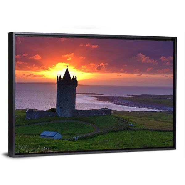 Sunset On An Ancient Castle In Ireland Canvas Wall Art-3 Horizontal-Gallery Wrap-25" x 16"-Tiaracle
