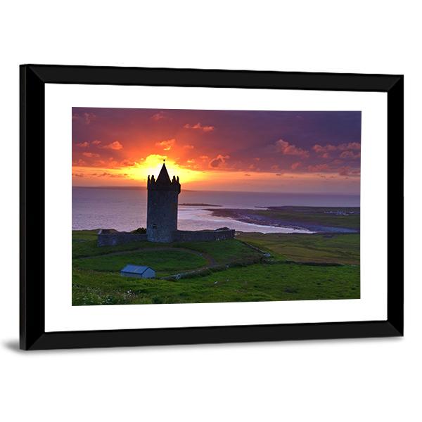 Sunset On An Ancient Castle In Ireland Canvas Wall Art-3 Horizontal-Gallery Wrap-25" x 16"-Tiaracle