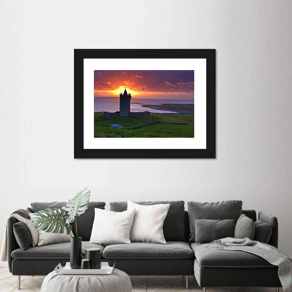 Sunset On An Ancient Castle In Ireland Canvas Wall Art-3 Horizontal-Gallery Wrap-25" x 16"-Tiaracle
