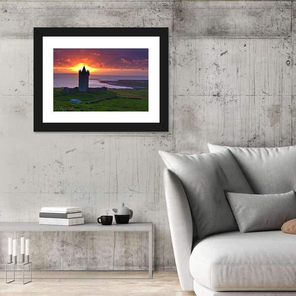 Sunset On An Ancient Castle In Ireland Canvas Wall Art-3 Horizontal-Gallery Wrap-25" x 16"-Tiaracle